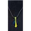 Image 1 : MURANO GLASS PENDANT, BLUE WITH YELLOW STRIPE