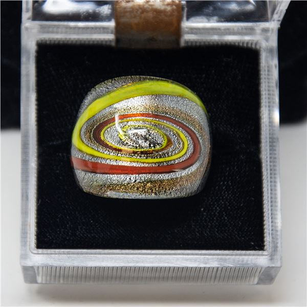 MURANO GLASS RING, BLACK WITH