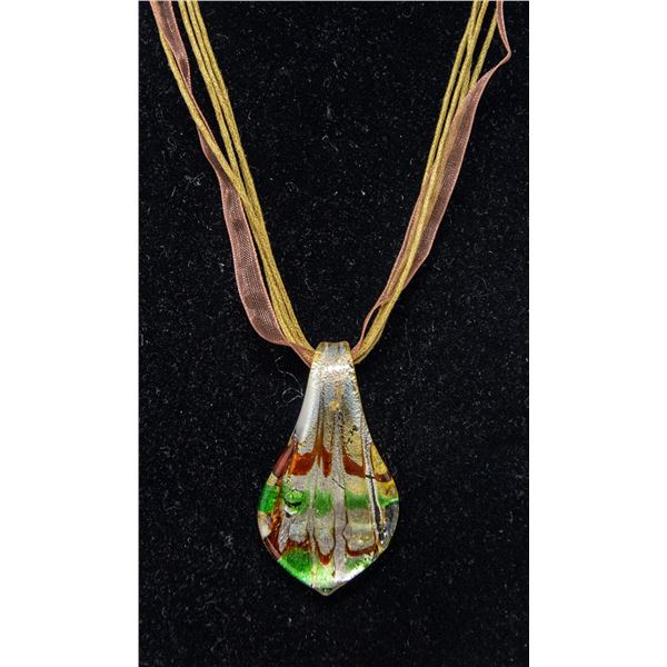 MURANO GLASS PENDANT, SILVER YELLOW WITH GREEN