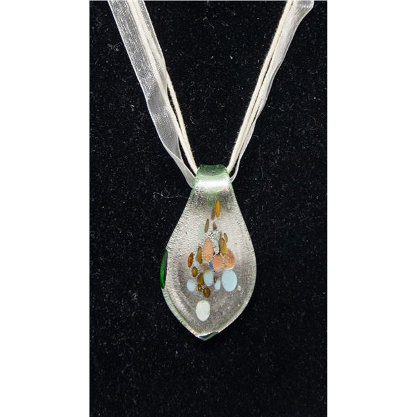 MURANO GLASS PENDANT, SILVER GREEN WITH