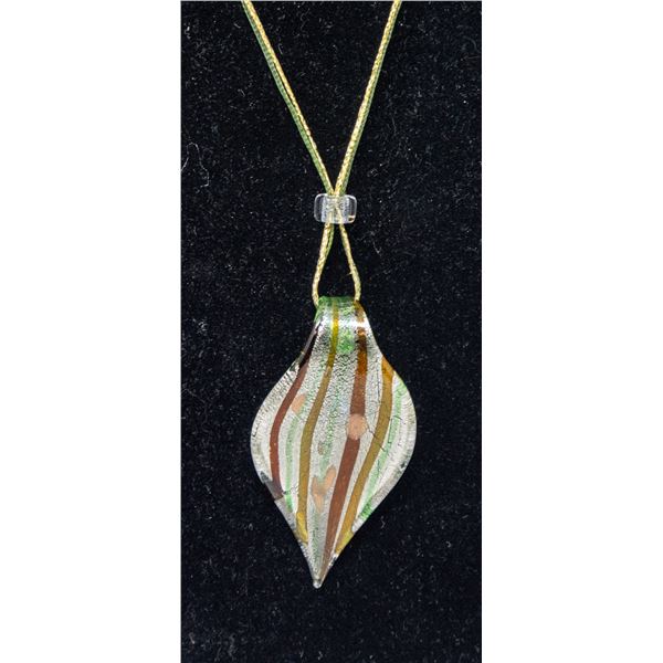 MURANO GLASS PENDANT, SILVER GREEN WITH