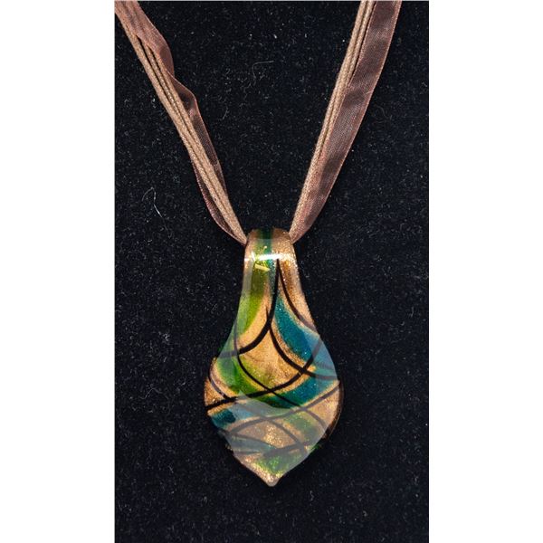 MURANO GLASS PENDANT, CHAMPAGNE WITH GREEN AND