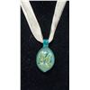 Image 1 : MURANO GLASS PENDANT, GREEN WITH BLOWN FLOWER,