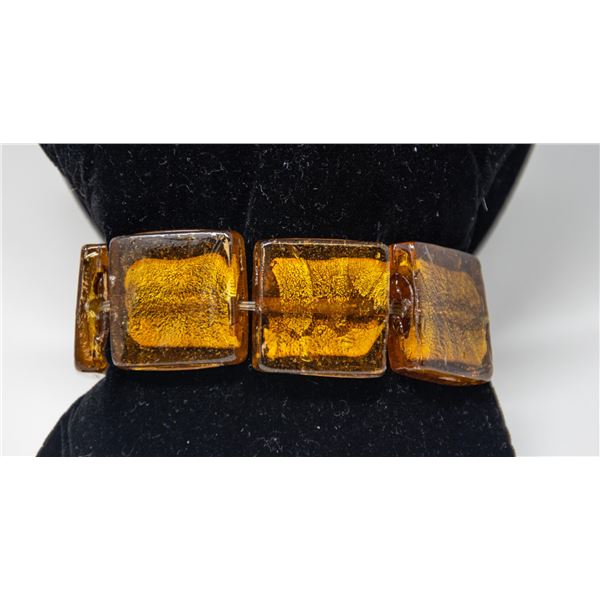 MURANO GLASS BRACELET, SQUARE AMBER BEADS,