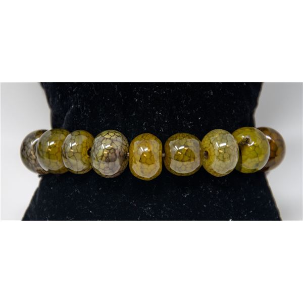 MURANO GLASS BRACELET, VARIEGATED OLIVE BEADS,