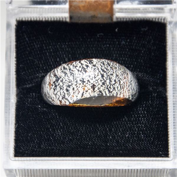 MURANO GLASS RING, AMBER WITH METALLIC SILVER,