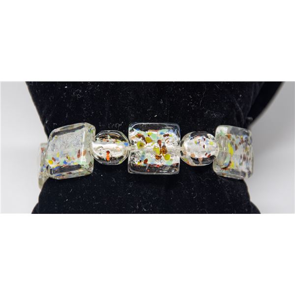 MURANO GLASS BRACELET, CLEAR SQUARE BEADS WITH