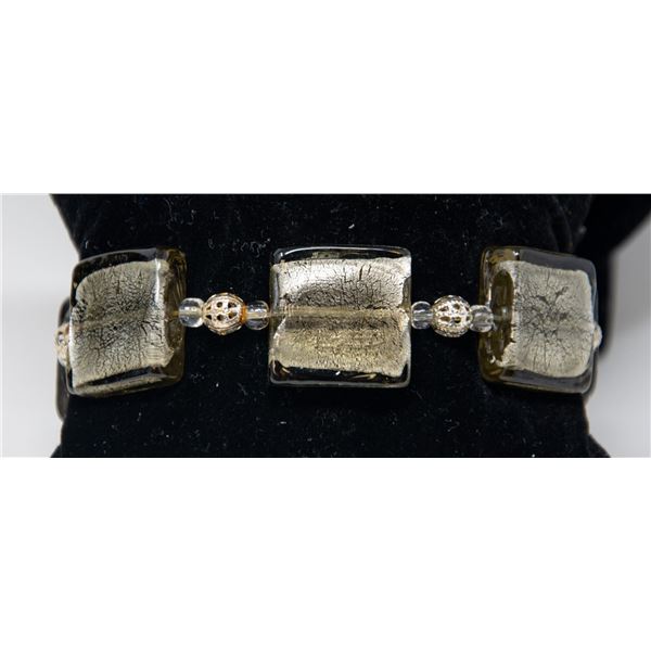 MURANO GLASS BRACELET, SQUARE GREY BEADS WITH