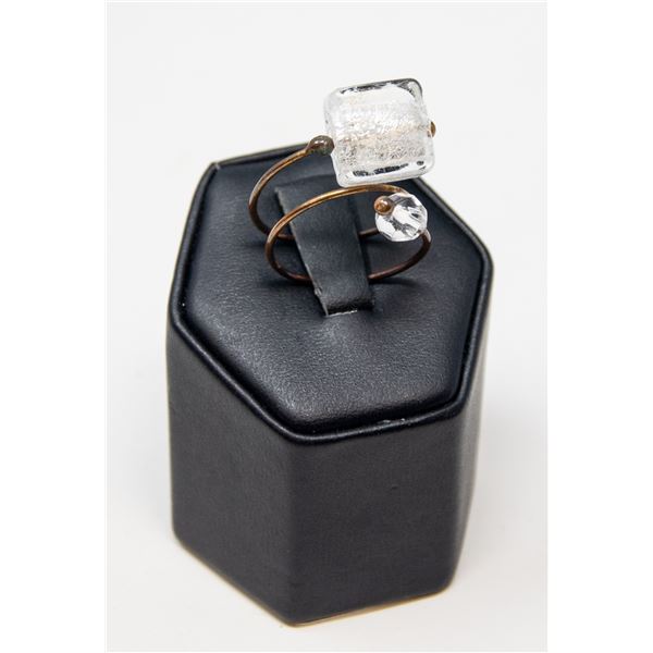 MURANO GLASS RING, BRONZE WIRE WITH