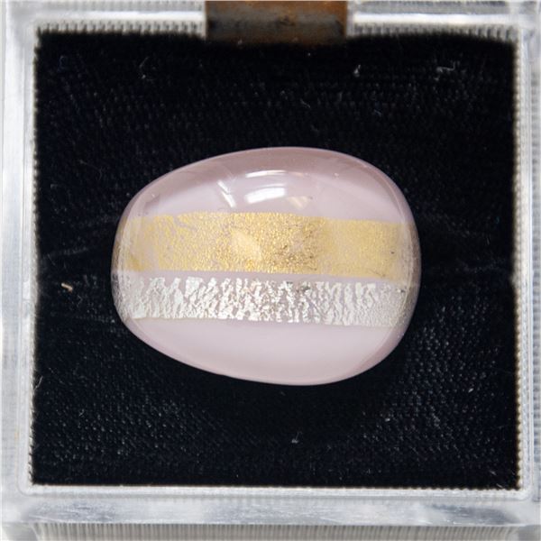 MURANO GLASS RING, PINK WITH METALLIC SILVER AND