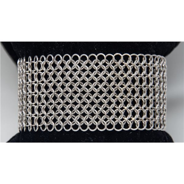 SILVER FINISH MESH BRACELET 7.5" X 1.5"