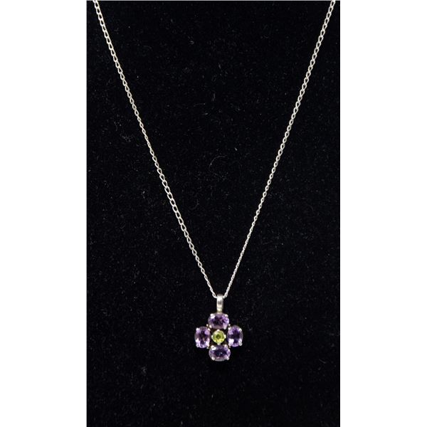 SILVER PENDANT NECKLACE WITH VIOLET AND