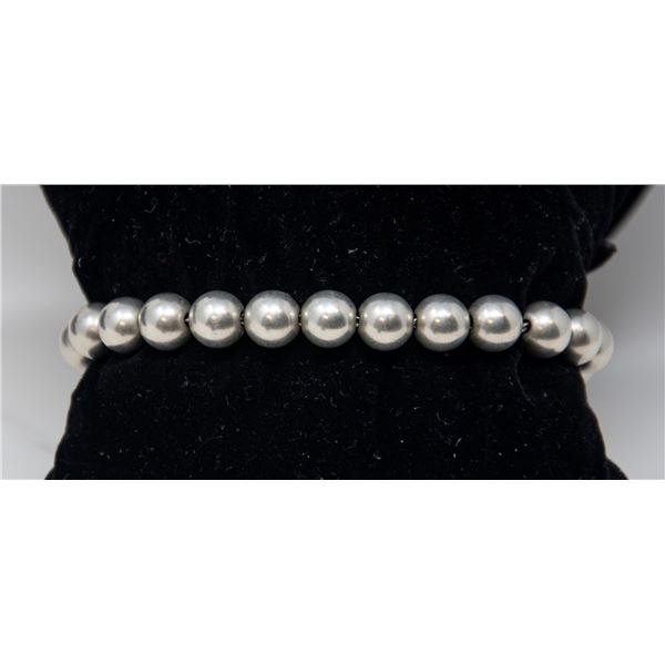 STERLING SILVER PEARL-LIKE LINK BRACELET, 7"