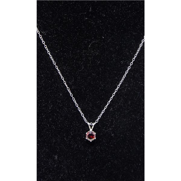 STERLING SILVER PENDANT NECKLACE WITH RED STONE