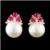 18K Gold 12.50MM Pearl & 0.35ctw Diamond Earrings