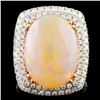 Image 1 : 14K Gold 9.50ct Opal & 1.35ctw Diamond Ring