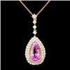 14K Gold 6.62ct Kunzite & 1.69ctw Diamond Pendant