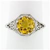 Image 1 : 14k White Gold 1.80 ctw Fine Filigree & Milgrain Work Citrine Solitaire Ring