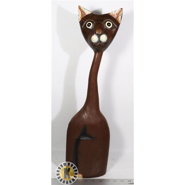 TALL WOOD CAT STATUE