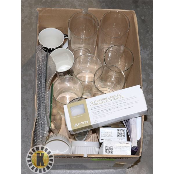 ESTATE BOX OF VASES WITH FLOATING CANDLES AND