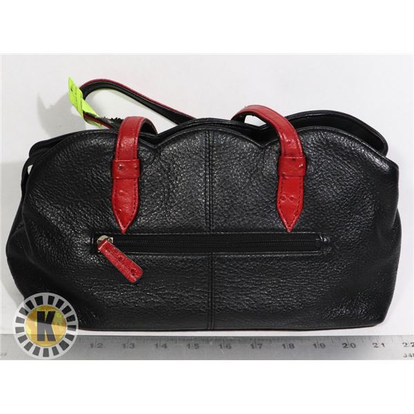 BLACK & RED LEATHER PURSE WITH DIVIDER AN