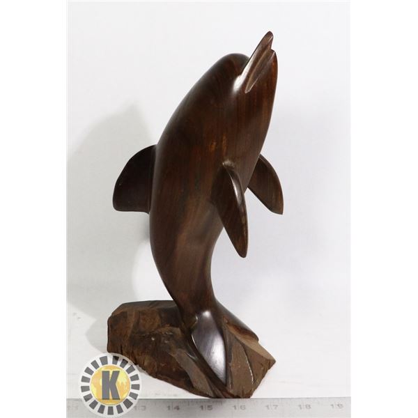 HEAVY WOOD DOLPHIN STATUE