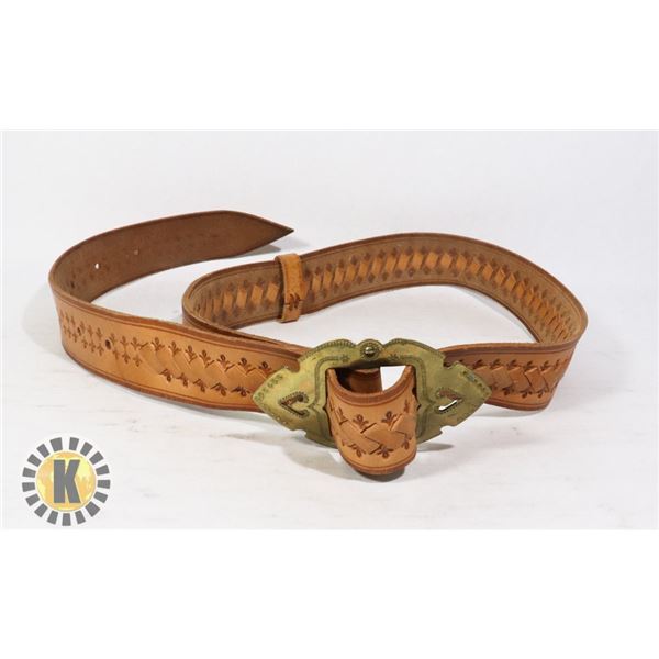 VTG ENGRAVED COWBOY BELT (UNUSED) W/ BRASS
