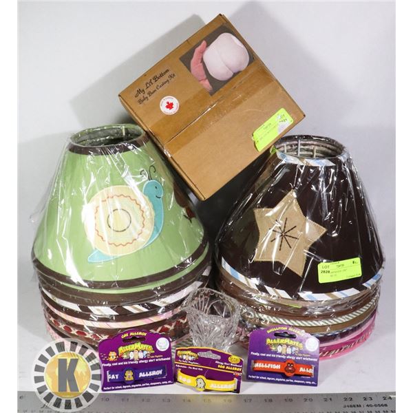 LOT OF 10 X 7 LAMP SHADES, BRACELETS AND MORE