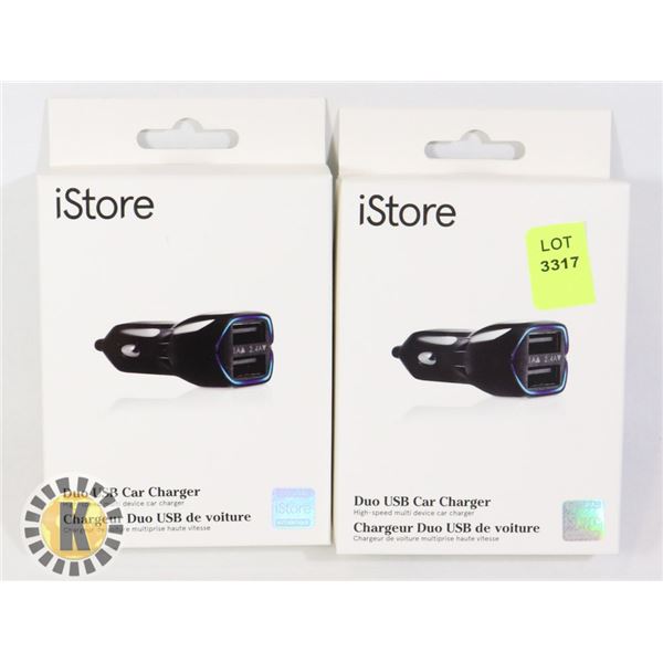 TWO DUO USB CAR CHARGERS