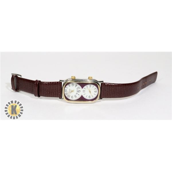 VINTAGE JOHN WEITZ DOUBLE FACE WATCH WITH LEATHER
