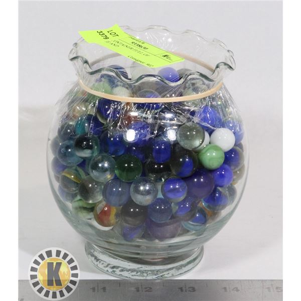 GLASS CONTAINER FULL OF VINTAGE AND