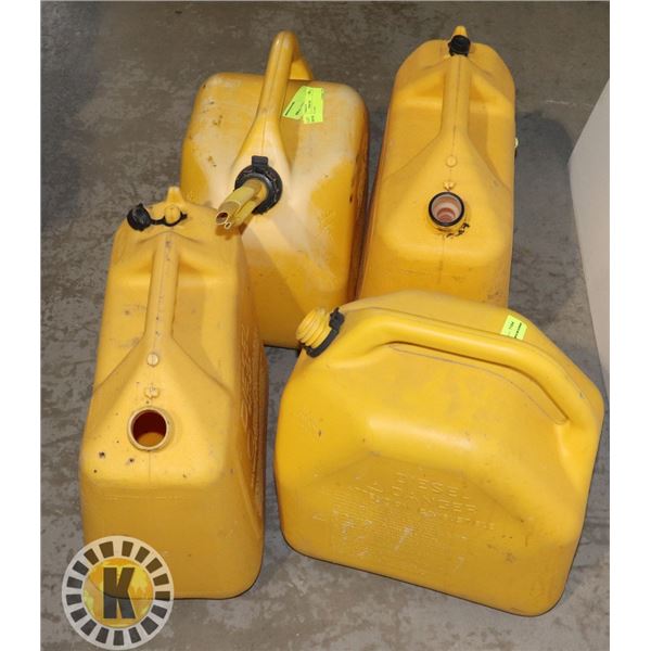 4 ESTATE DIESEL CANS (SOME MISSING LIDS)