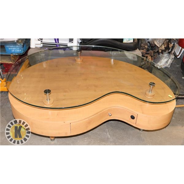 ESTATE GLASS TOP KIDNEY SHAPE COFFEE TABLE