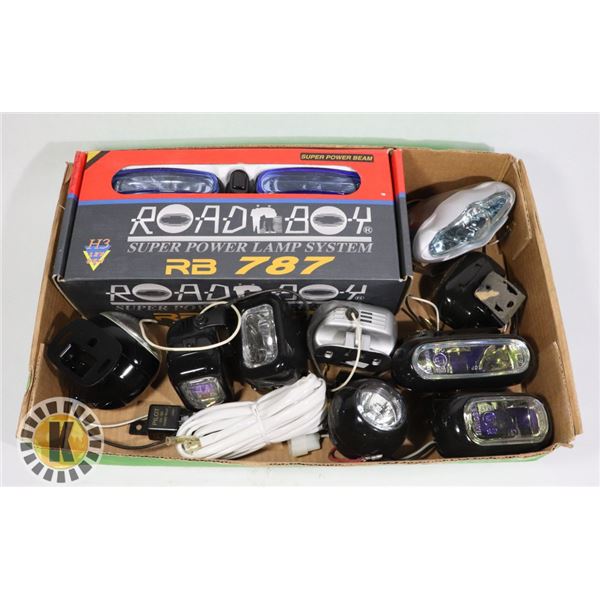 TRAY OF MISC. DRIVING LIGHTS