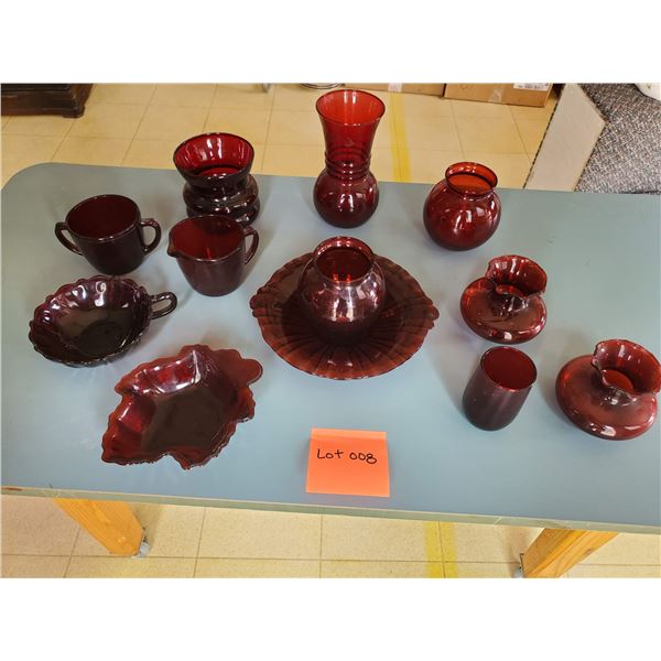 Vintage Red Assorted Glass Dish & Vase Set