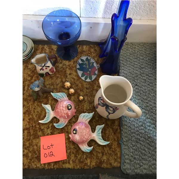 Vintage Fish, Creamer, Blue Bird Figure, Compote & Vase