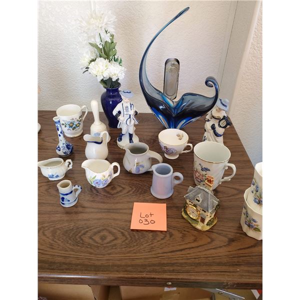 Various Vintage Decorative Items, Dishes & Blue Figurines
