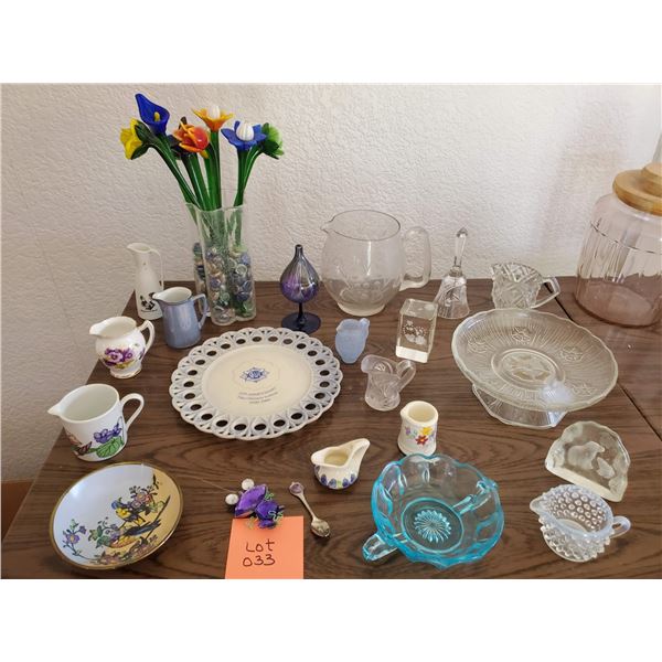 Various Vintage Decorative Items, Glass Flowers & Dishes