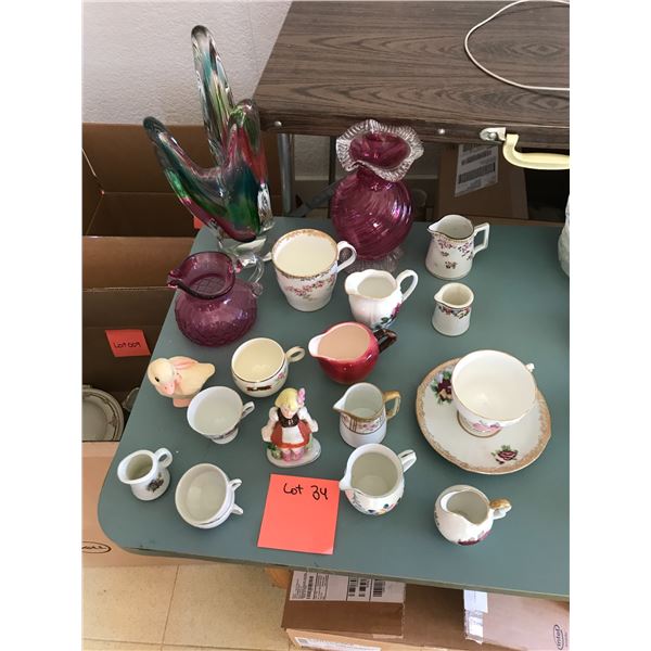 Cranberry Glass, Glass Vase & Figurine & Asssorted China