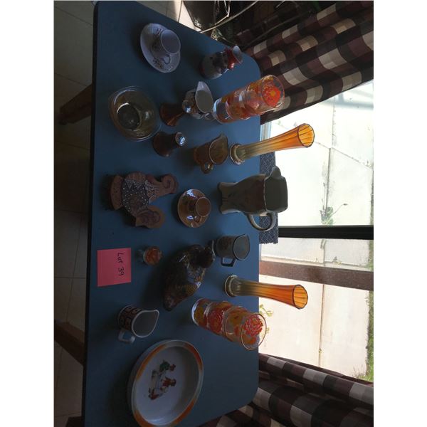 Carnival Glass Vases,  Vintage Glasses, Wood Rooster, Duck & Home Decor