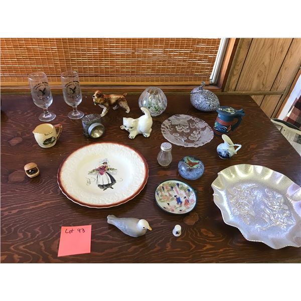 Colourful Paper Weight, Puppy, Kitty & Bird Figurines & Assorted Plates & Home Decor