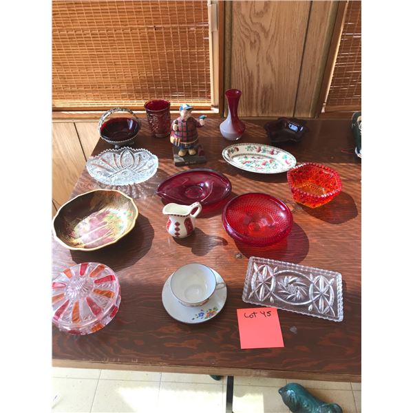 Mr. Fix It Figurine, Gold Dish, Red Glass & Crystal Collectibles