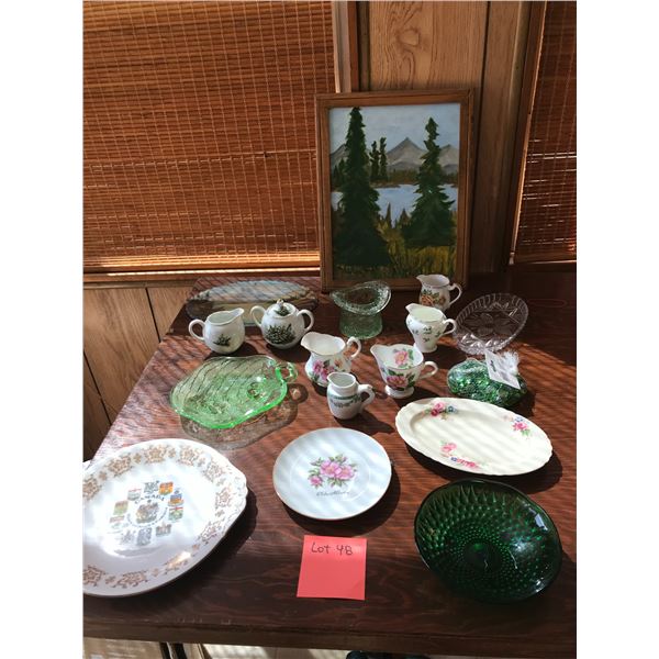 Lake Painting, Sugar & Creamers & Assorted Plates