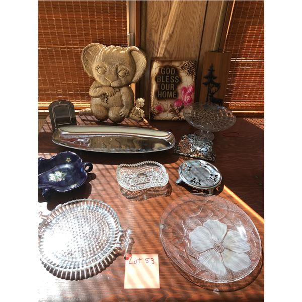 God Bless Our Home/Deer/Panda Wall Art & Assorted Crystal Dishes