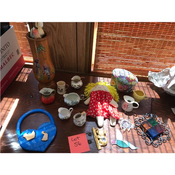 Original Hay Stack Painting, Pen Set, Silver Tray, Parrot Vase, Cassette Player, & Crystal Wind Chim