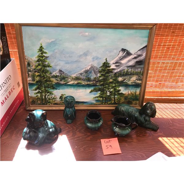 Blue Mountain Pottery - Cat, Dog, Owl, Sugar/Creamer & Painting