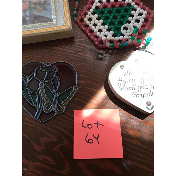 Stained Glass Butterfly, Wood Heart, Glass Vase & Wall Decor