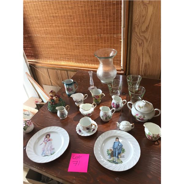 Pinky & Blue Boy Plates, Bear Ornaments, Glasses, Assorted Vases & China