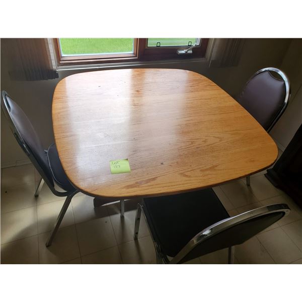 Square Wood Table & 4 Metal Chair