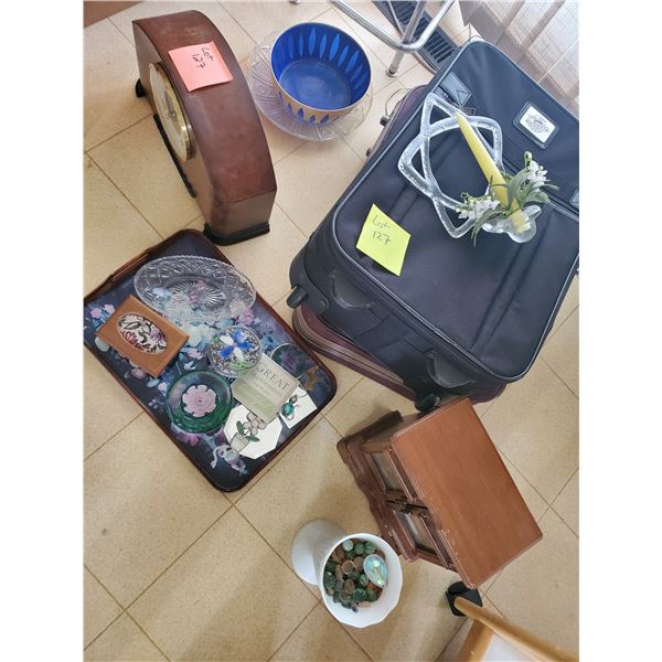 Vintage Clock, Luggage, Jewllery Box & Assorted Home Decor